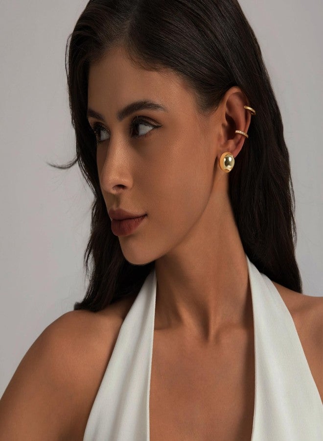 My Queen Gold Earrings for Women Trendy 14K Gold Small Hoop Earrings Ball Huggie Earrings Cubic Zirconia Hoop Earring for Multiple Piercing Hypoallergenic Jewelry Gifts 3Pairs Set - Image 4